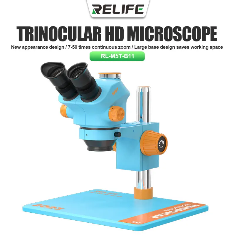 

Relife RL-M5T-B11 Trinocular HD Microscope 7-50 Times Continuous Zoom For Mobile Phone PCB Repair With Large Wording Space