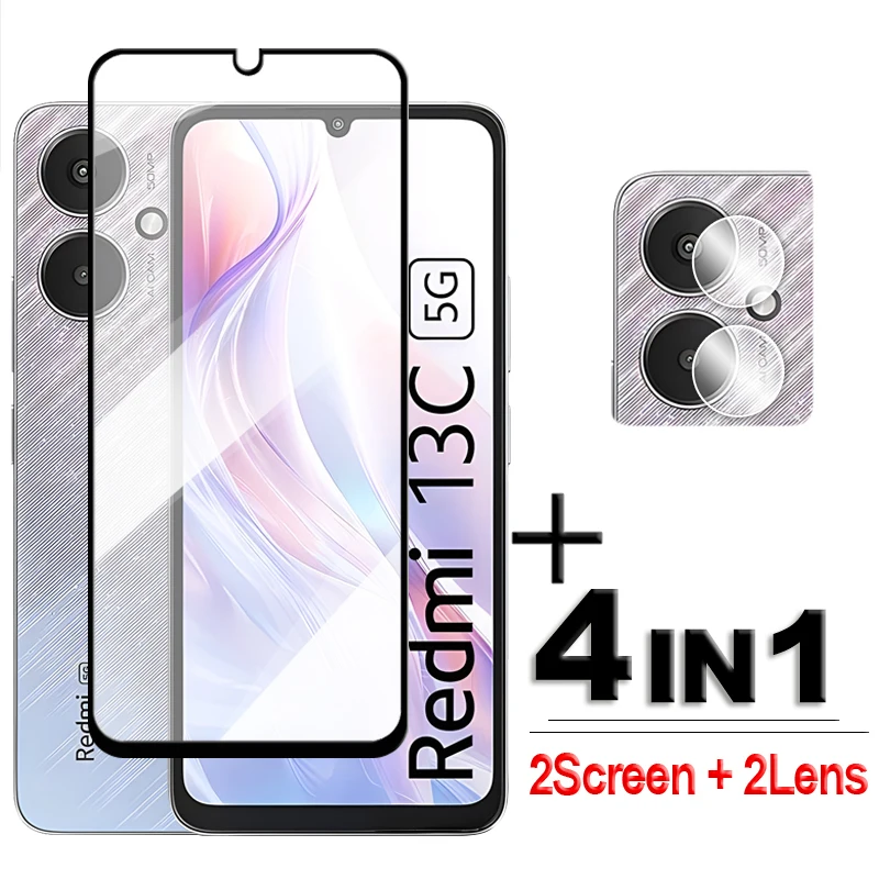 

4in1 For Redmi 13C 5G Glass For Xiaomi Redmi 10C 11A 12 12C 13C Tempered Glass 2.5D Full Cover Screen Protector Redmi 13C Film