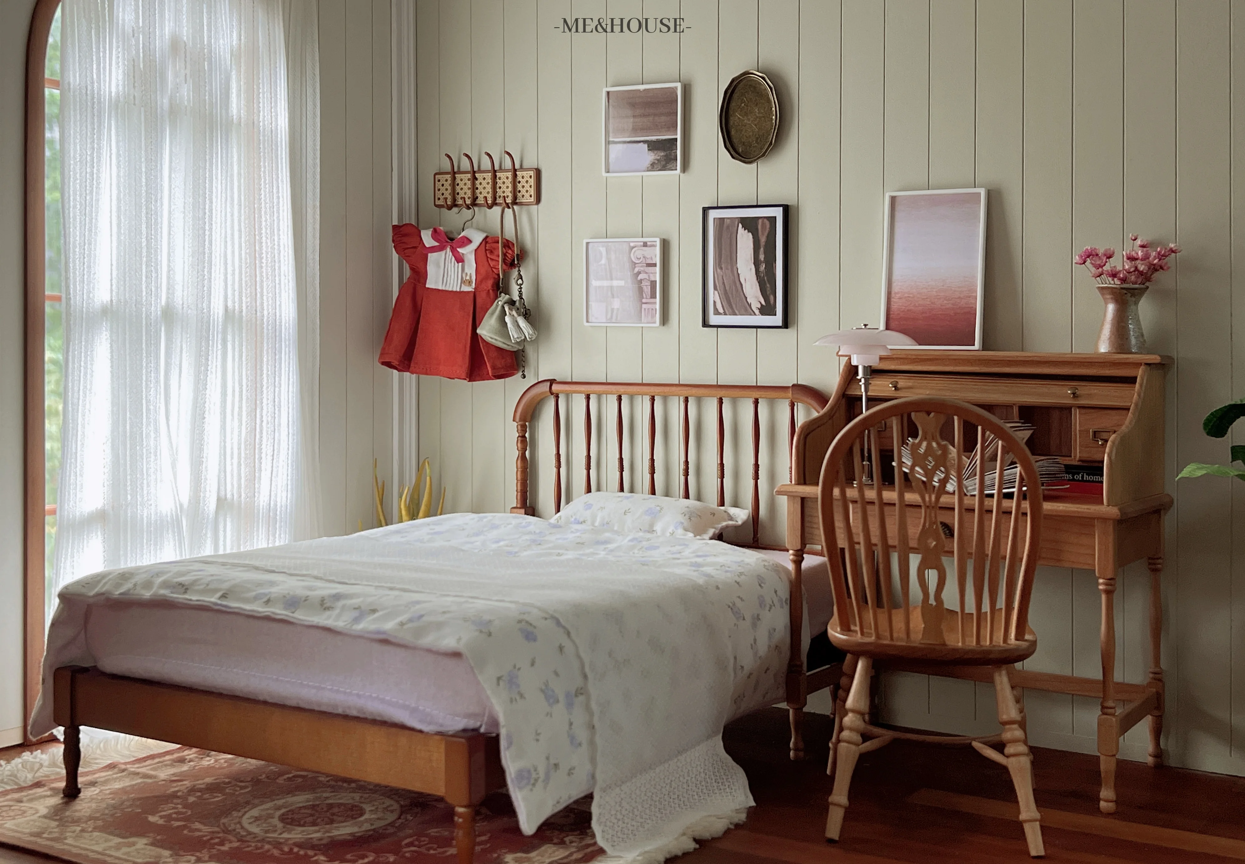 1/6 doll house miniature toy  bedding set of four single bed pillow quilt hat（Bed and gauze not included） 5