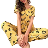 Pyjama rose foncé pour femmes, T-shirt et pantalon à manches courtes avec lettres imprimées, vêtements de nuit, 2 pièces, vêtements de maison décontractés 6