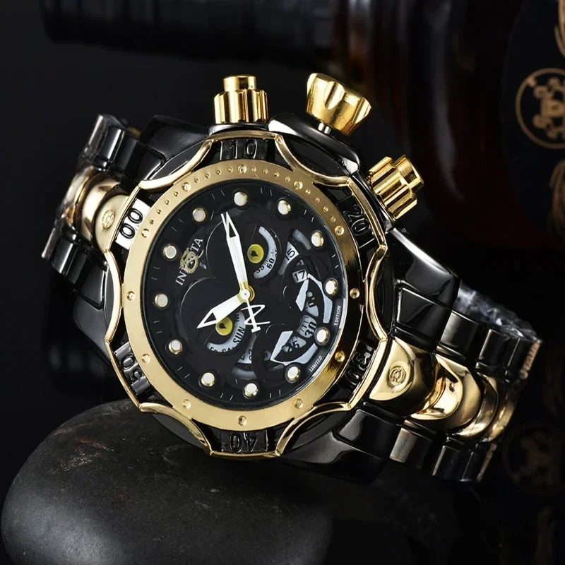 waHigh Quality Men's Watch Chronograph Quartz Watch Business Casual Stainless Steel Strap Waterproof