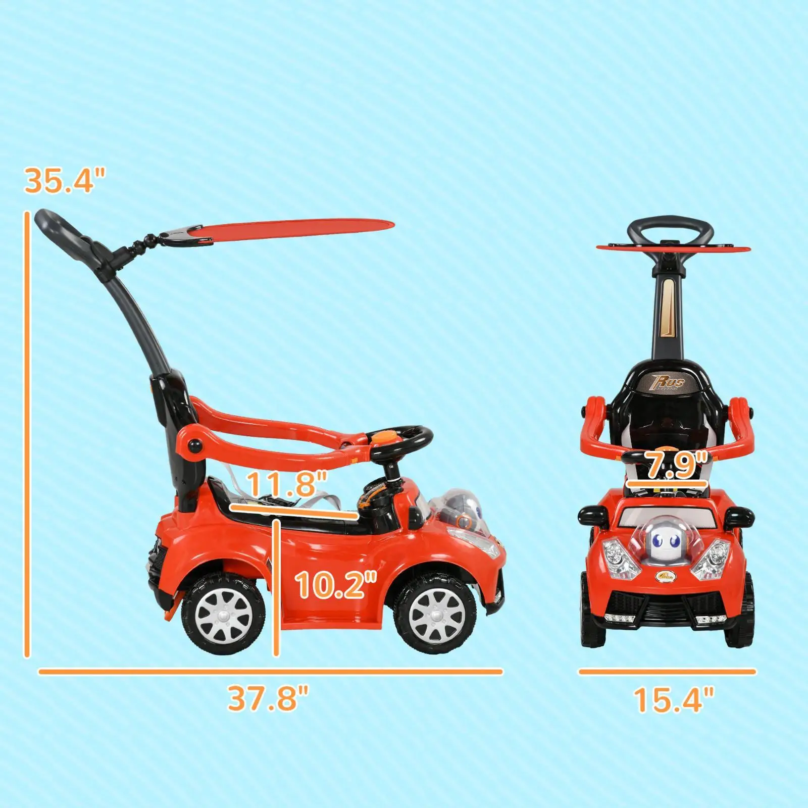 3 in 1 Kids Push Car with Safety Fence Music Horn and Canopy Baby Ride on Toddler Sliding Car for Children Travel Outdoor Play 3 in 1 Kids Push Car with Safety Fence Music Horn and Canopy Baby Ride on Toddler Sliding Car for Children Travel Outdoor Play
