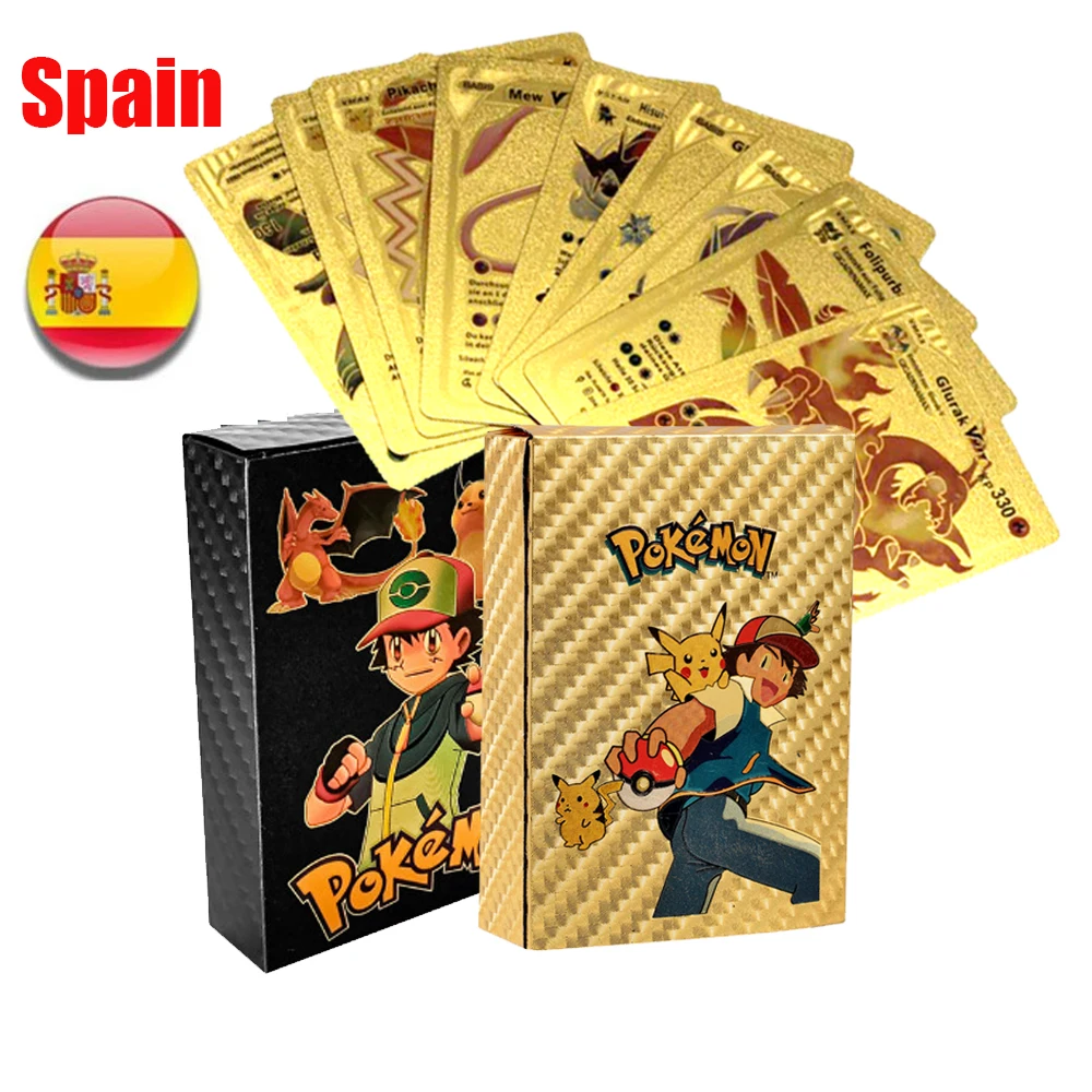 Cartas de Batalha Pokemon com Caixa, Coleção Rara, Cartão Dourado, Alemão,  Inglês, Espanhol, Francês, Charizard, Pikachu, Brinquedos Infantis, 55  peças - AliExpress