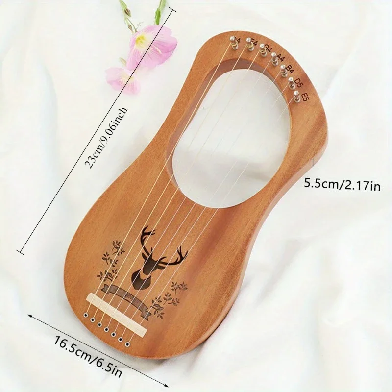 Classical Charm Beginner's Lyre with 7 Metal Strings in Dark Brown-Beginner's Instrument-The Perfect Gift for Music Lovers