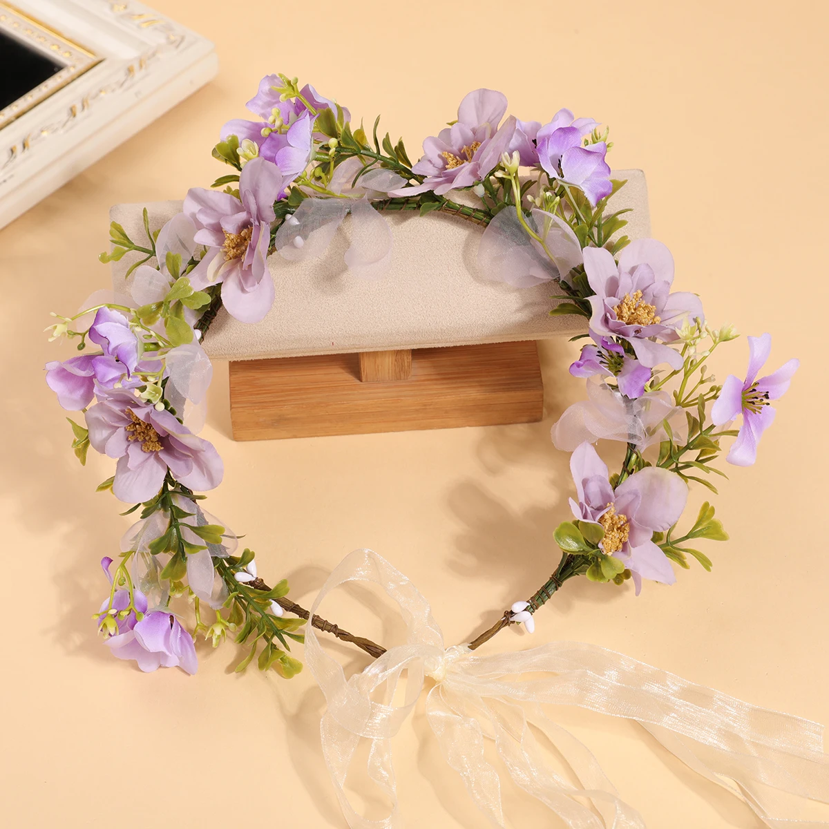 Feenhafter Lila Blumenkranz Haarreif im Waldstil für Mädchen und Erwachsene, Künstlicher Blumen-Haarreif, Foto-Requisite, Blumen-Haaraccessoire – Detail 1