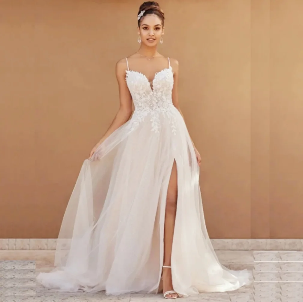 

New Beach Wedding Dress For Women Sweethear Neck Lace Appliques A-Line Tulle Floor-Length Vestidos de novia 2024 Bridal Gown