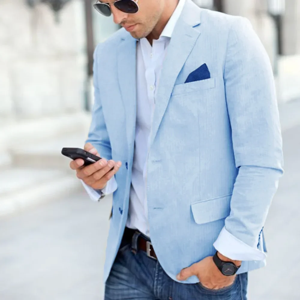 Men Suit Jacket Linen Casual Slim Fit Blazer Beach Coat Male Tuxedo mens suits