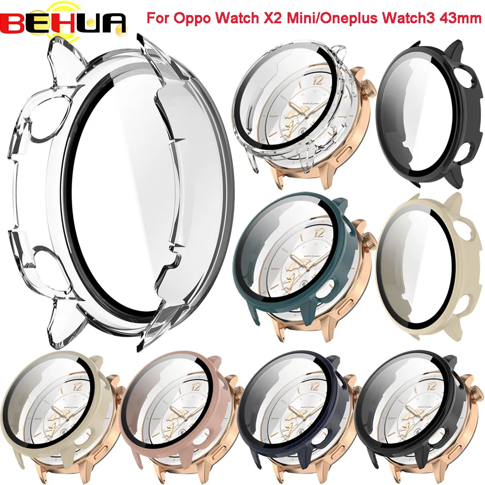 Premium Tempered Glass + Protective Case for 43mm Smartwatch - Durable Screen Protector with PC Bumper