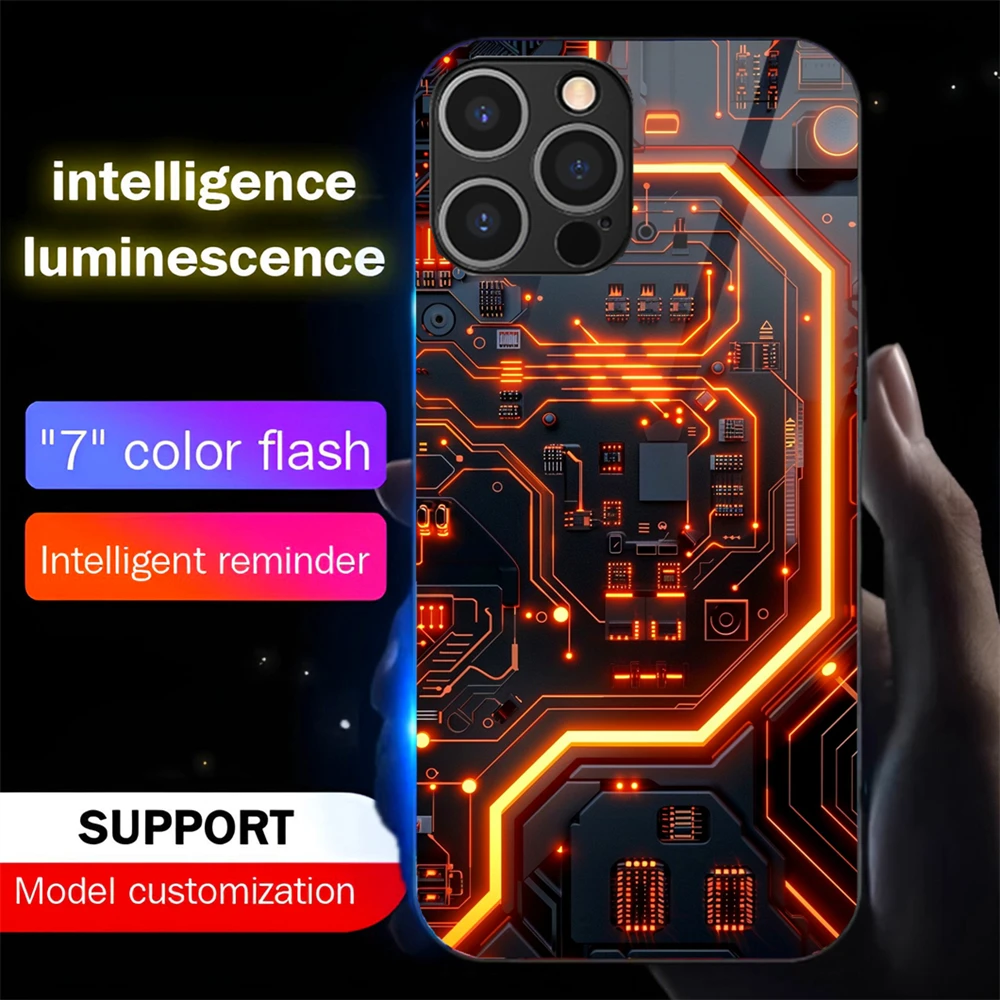 Luxuriöse LED-Leuchthülle mit Chip-Muster und Sprachsteuerung für iPhone Air 17 16 E 15 14 13 12 11 Pro Max