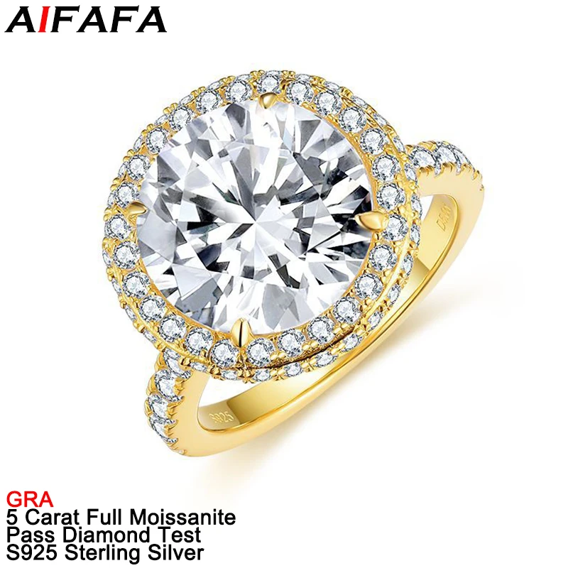 

5 Carat D Color Full Moissanite Gold Women Rings 925 Silver Shine Moissanita Gemstone Finger Ring Jewelry Pass Diamond Test GRA