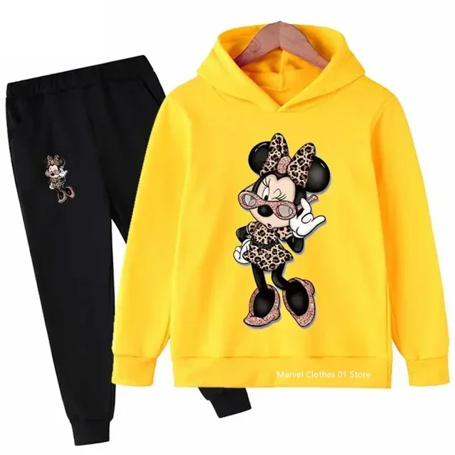 thumbnail image 1 of Sudadera con capucha de Minnie Mouse para niños y niñas, conjuntos de ropa para primavera y otoño, sudadera de manga larga y pantalones, atuendo informal, 1 of 5