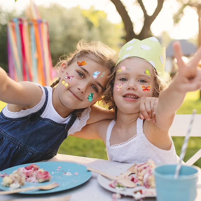 Faux autocollants de tatouage temporaire pour enfants, tatouages de bras, autocollants de dessin animé, fête de papillon, paquet de 10