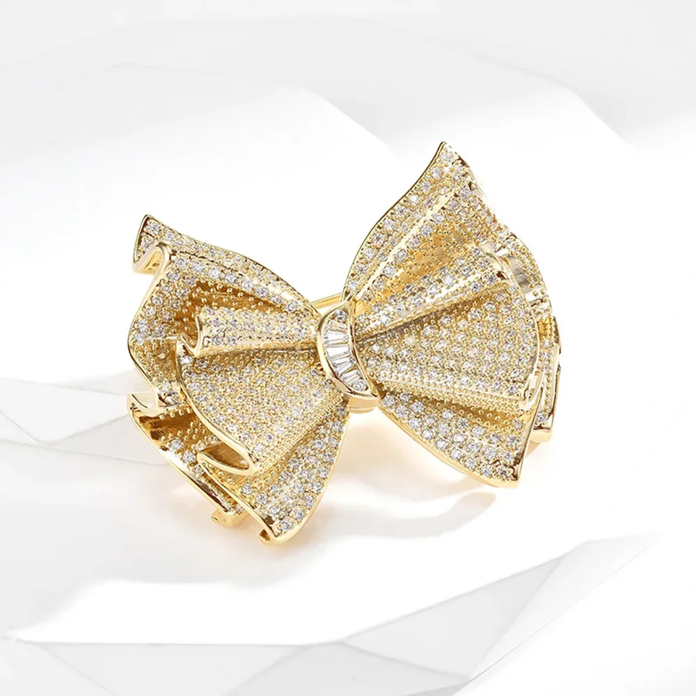 New Arrival Gold White Full Rhinestone Bowknot Broocohes for Women Wedding Party Office Brooch Pins Jewelry Gifts
