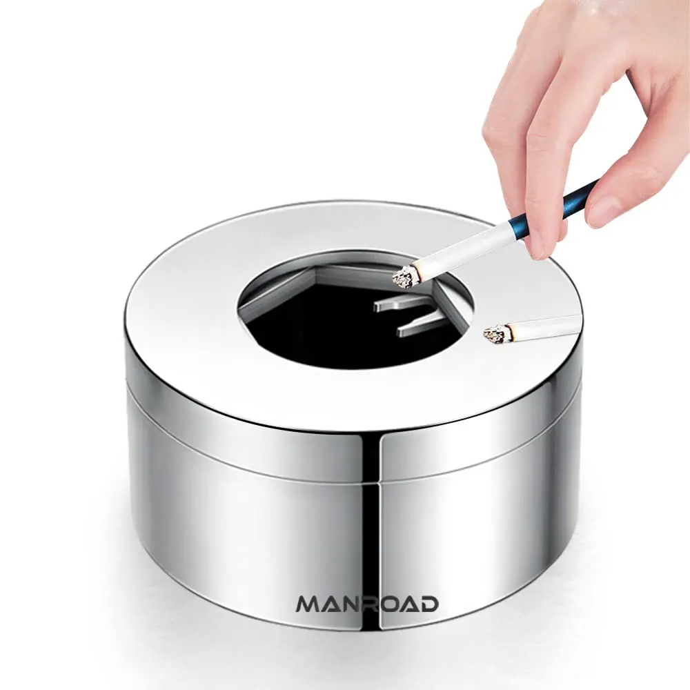 

304 Stainless Steel Ash Tray Outdoor Car Ashtray with Lid Smell Proof Windproof Ashtray for Home Office Patio Decoratio