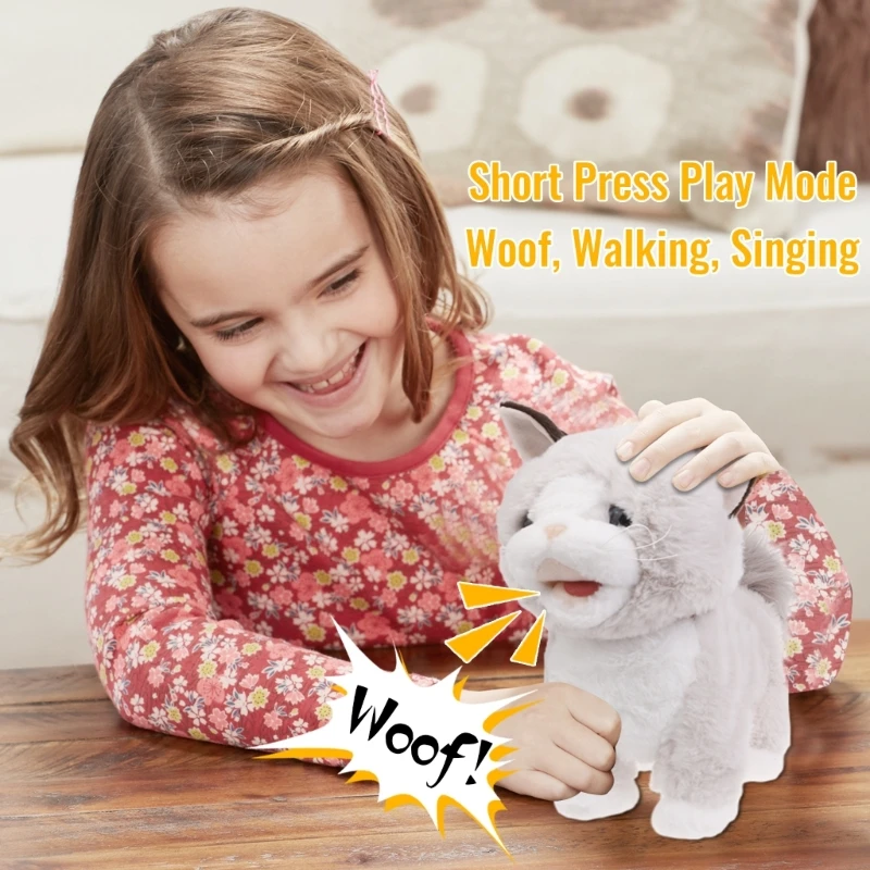 Walking Kitten Toy Music Animal Plush Toy Toddler Crawling Learning
