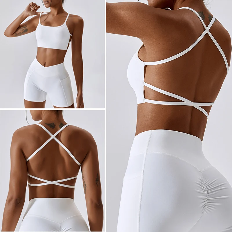 VITALINOVO Workout Sports Bras Women Athletic Removable Padded Backless Strappy Criss Cross Light Support Gym Yoga Crop Bra