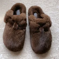 Chaussures en fourrure de vison véritable de haute qualité 2026 pour femme, mules et sabots en fourrure de vison pour femme, pantoufles plates d'extérieur et d'intérieur 4