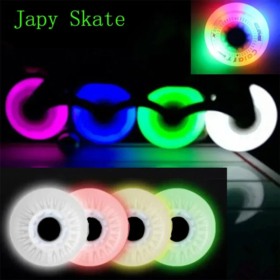 LED Lights Flashing Inline Roller Skating Replacement Wheels 4 Pieces 72mm 76mm 80mm Green Red Blue White