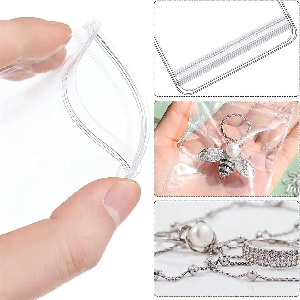 20/50/100 Pezzi Sacchetti con Cerniera Smerigliati per Gioielli, Buste Trasparenti in EVA per Anelli, Orecchini, Collane, Bracciali, Contenori per Conservazione  36