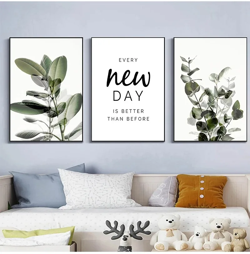 Green Plant Leaves Poster Print Eucalyptus Wall Art for Living Room Home Decoration