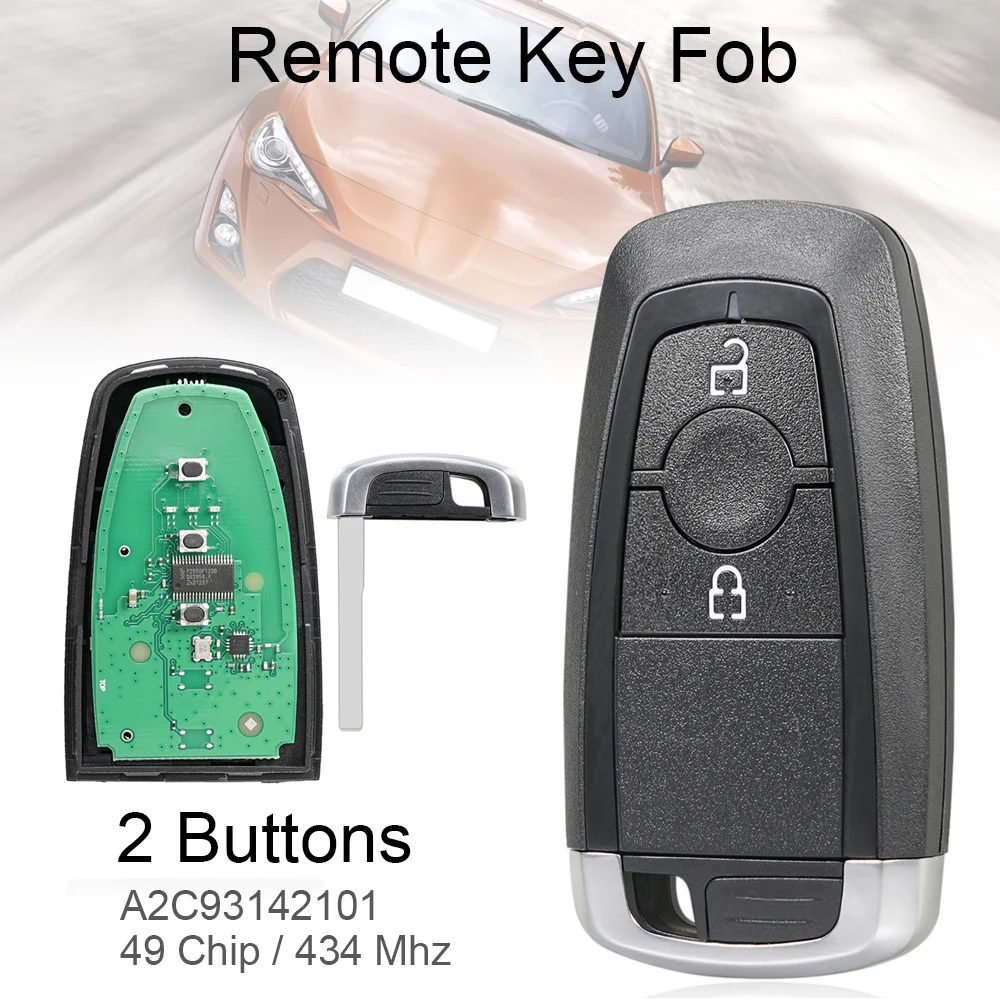 2 Buttons 434MHz Keyless Smart Remote Car Key Fob 49Chip A2C93142101 for Para Ford 2017 2018 2019 2020 Ranger pxii 2018 2019