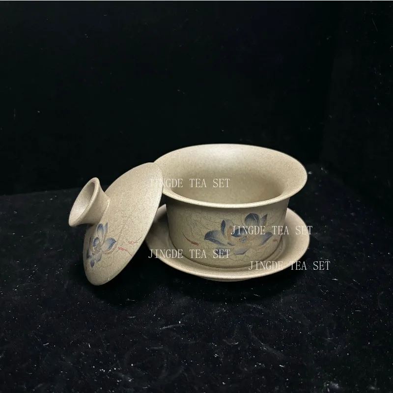 130ml Customized Coarse Pottery Gaiwan Antique Ceramic Tea Infuser Portable Beauty Tea Set Chinese with Lid Teacup Tea Bowl