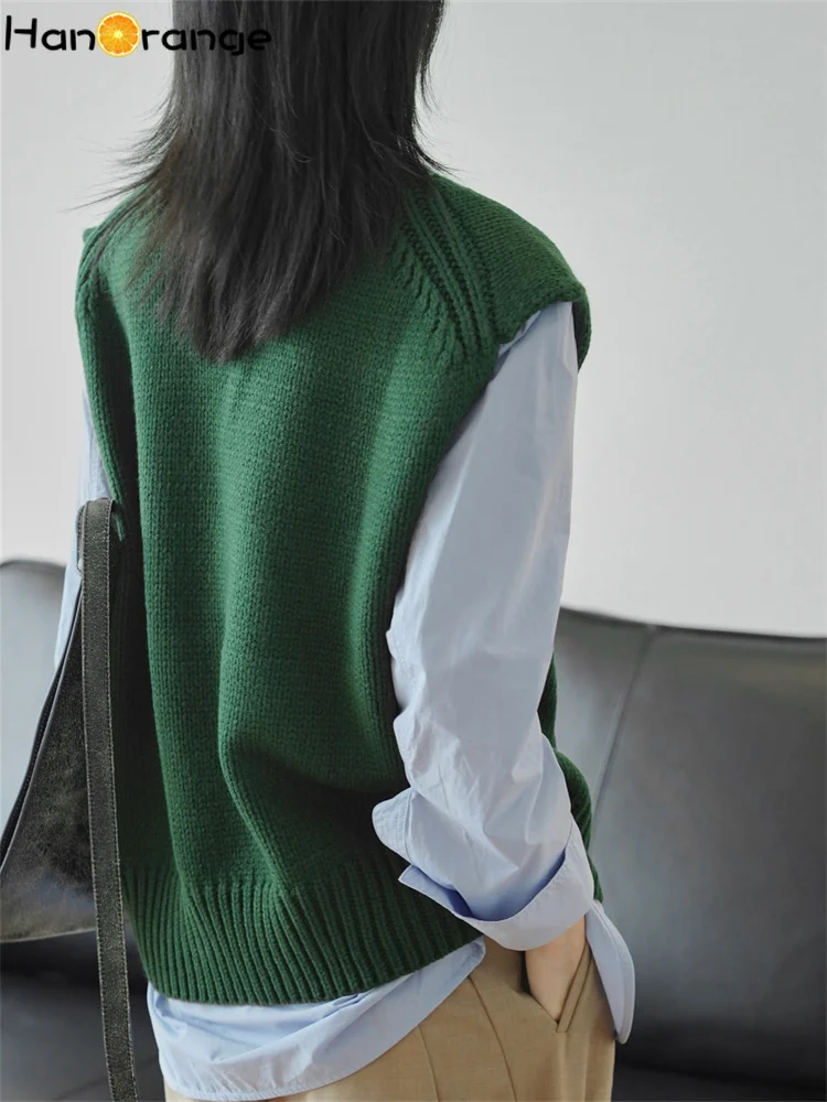 HanOrange 2024 Spring Fashion Lazy V-Neck Knitted Vest Women