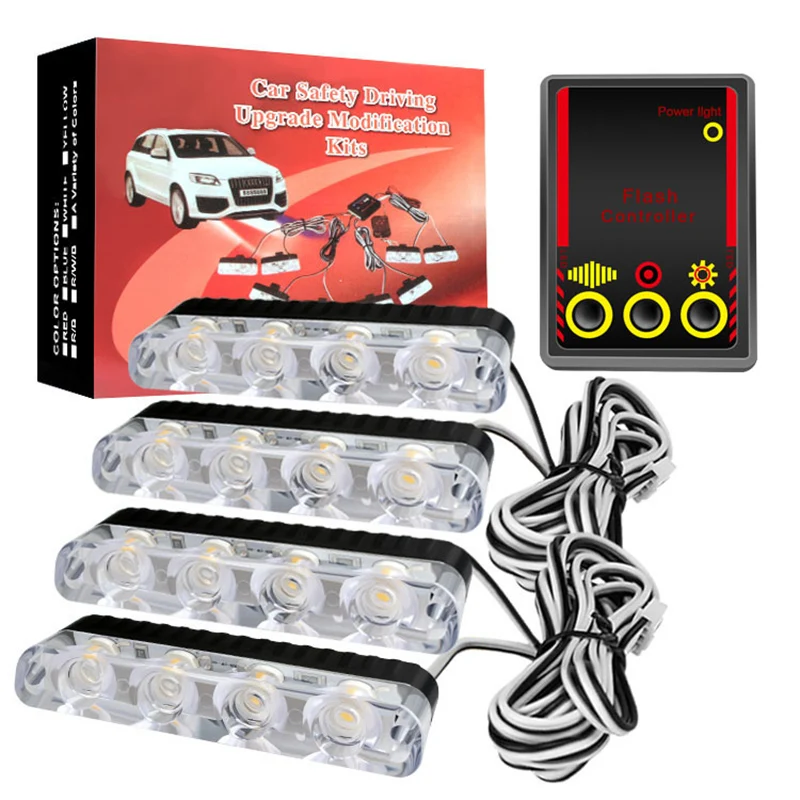 

4x4 Led Strobe Warning Police Light Automobiles 12V Car Truck Flashing Firemen Ambulance Emergency Flasher Fso Car Accessories