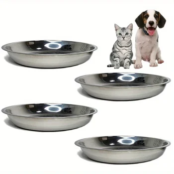 4/6PcsStainless Steel Cat Food Bowls -Whisker Fatigue Relief Dish,Shallow Wide Plates for Pet cats and dogs feed large tableware