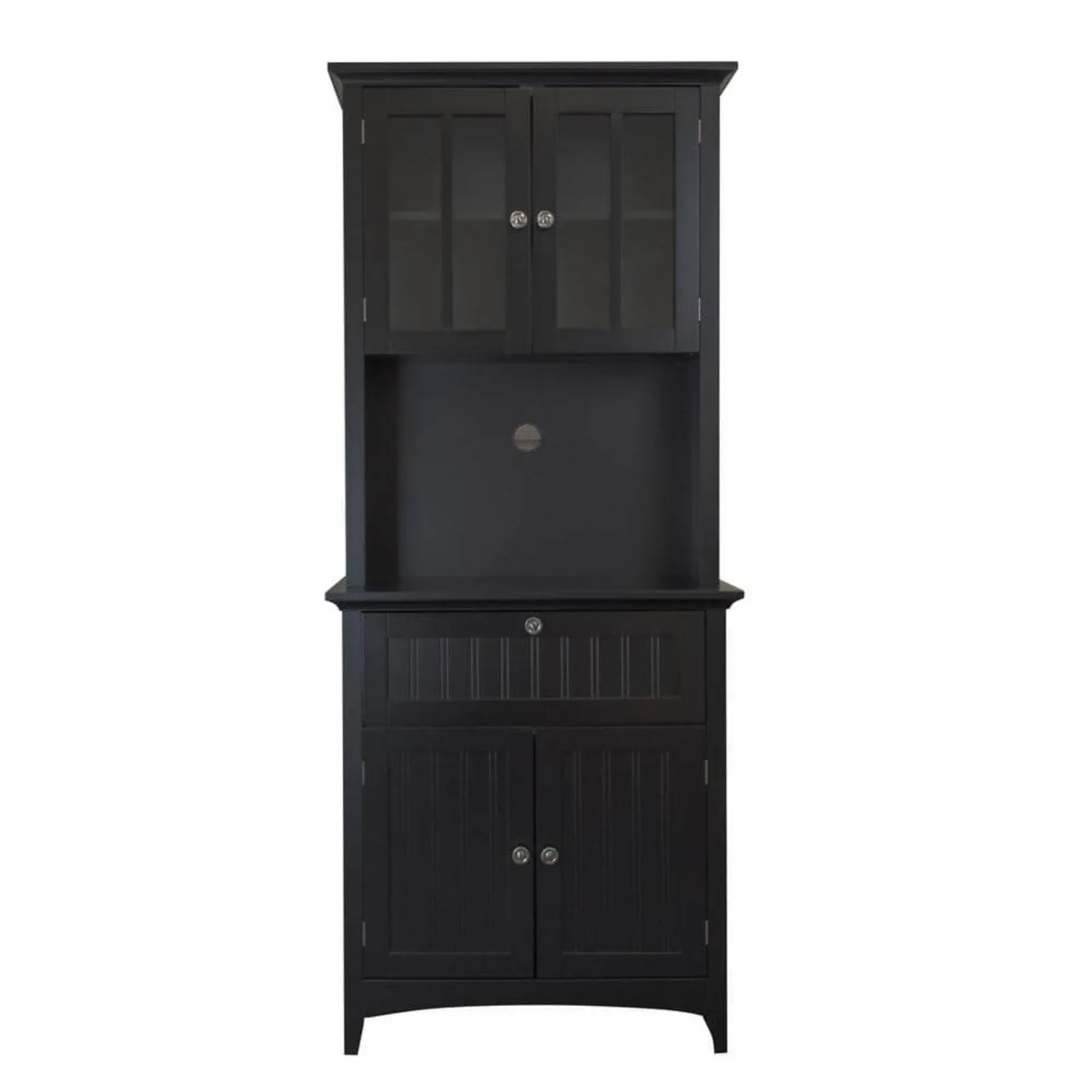 

US Casual Basics Black Buffet and Hutch with Framed Glass Doors and Drawer