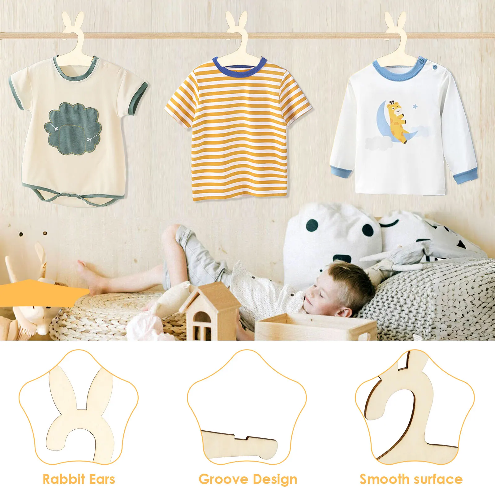 20Pcs Baby Clothes Rack Kids Wooden Hanger Mini Toddler Children Clothes Hanger Cute Bear Drying Hanger for Baby Jacket Skirt 3