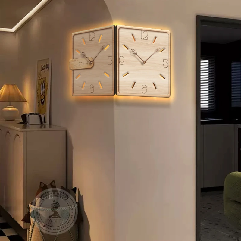 Dubbelzijdige Hoek Wandklok - Moderne Decoratieve Kunst Met Stille Vierkante Digitale Sensor en Lichtgevende Functie voor Woonkamerdecoratie, Zwart Dubbelzijdige Hoek Wandklok - Moderne Decoratieve Kunst Met Stille Vierkante Digitale Sensor en Lichtgevende Functie voor Woonkamerdecoratie, Zwart