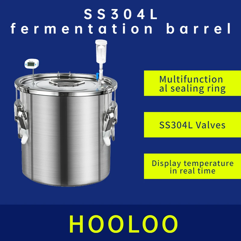 HOOLOO Brew Fermentation Tank 304 Stainless Steel 21-228L Constant Temperature Fermentation High Sealing For Spirits Grain Fruit