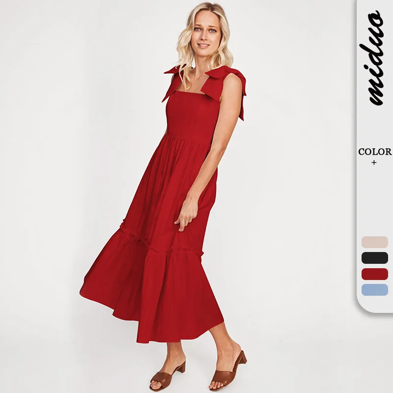 

New Fashion Women Dress Strap Shoulder Strap Ruffle Temperament Elegant Pocket Dress French High Sense Summer Dress