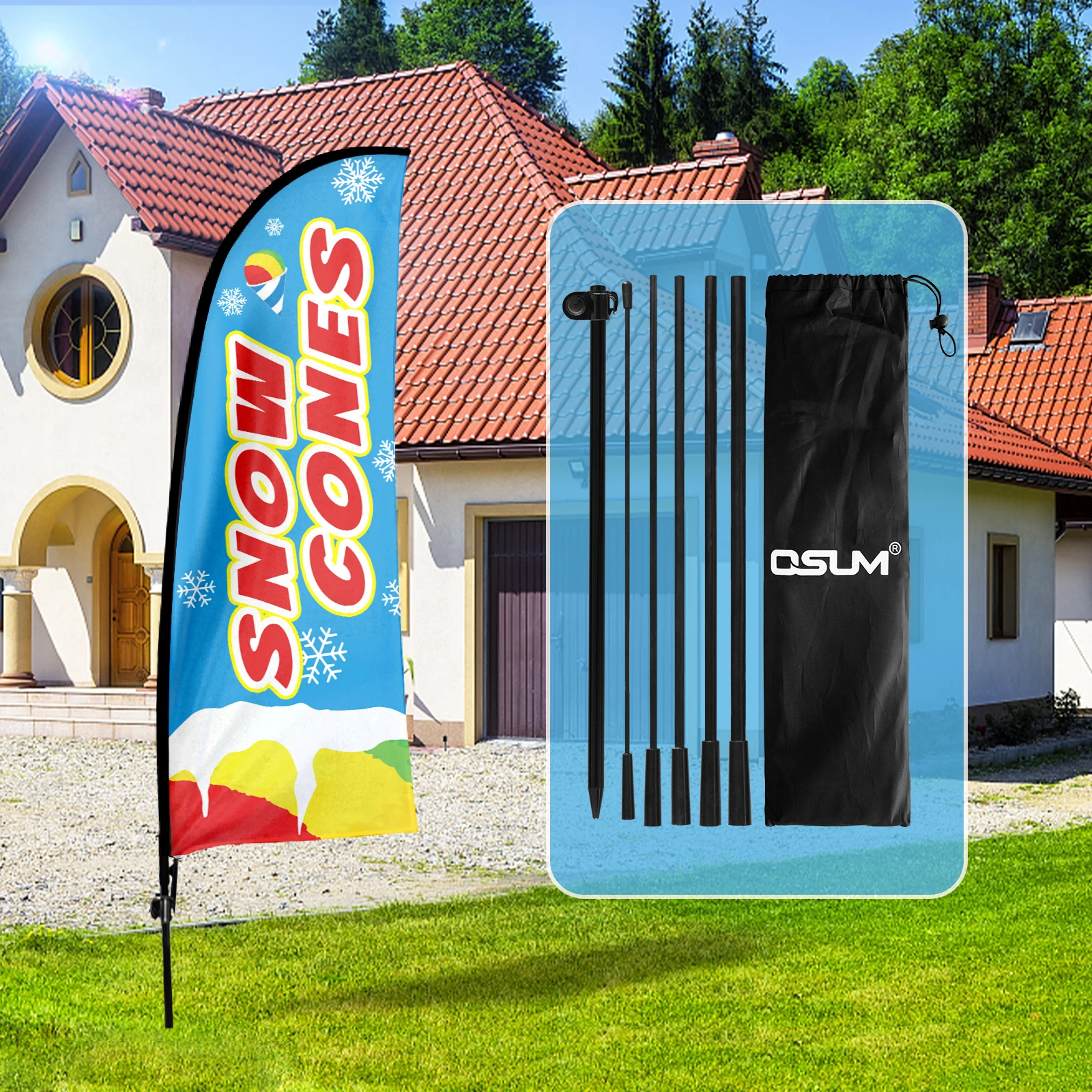 Fsflag Snow Cones Feather Flag,7 Ft Tall Business Windless Flag Signs Con Pole Kit E Ground Spike Banner