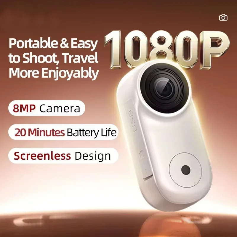 Vue de face de la mini caméra 4K HD Lenovo avec son objectif grand-angle, idéale pour la capture POV.