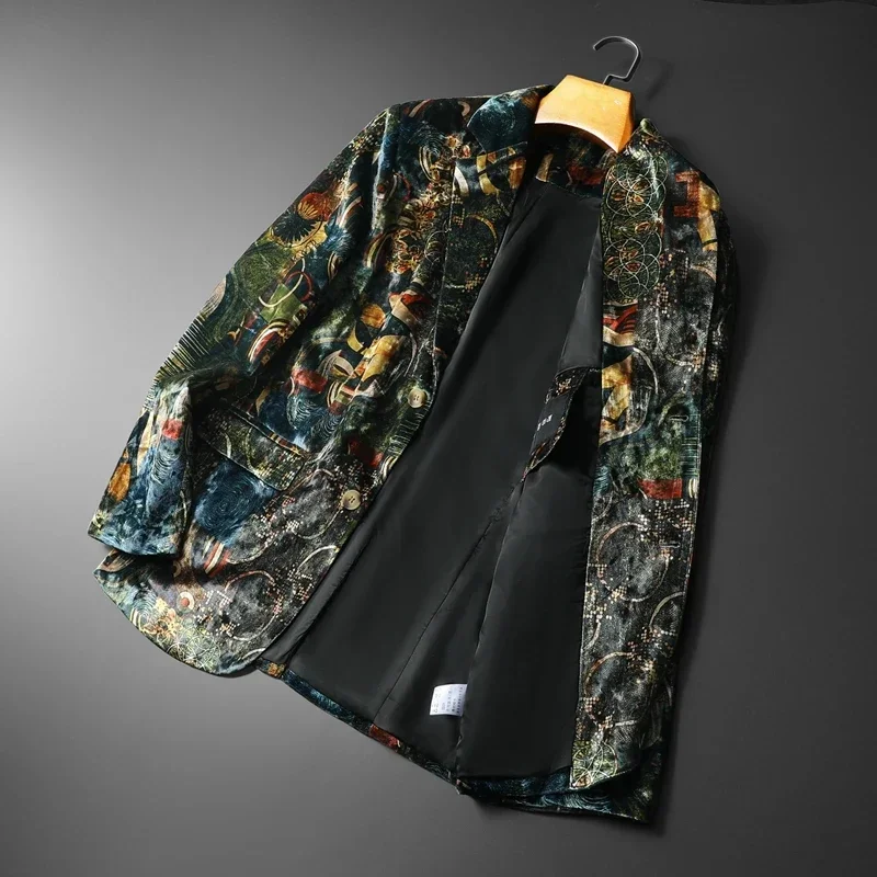 Luxury Print Men Blazers Vintage Casual Suit Jacket Slim Fit Wedding Business Streetwear Social Jacket Blazer Masculino