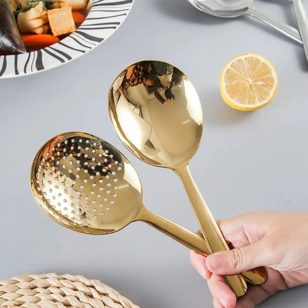 Stainless Steel Rice Serving Spoon Drain Hole Long Handle Ladle Filter Spoon Non-stick Lightweight Rice Spatula Tableware
