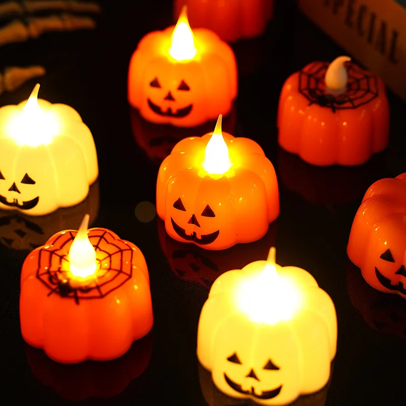 

12PCS Halloween Pumpkin Candle Light Pumpkin Flameless Candle for Home Party Led Tea Light with Battery Halloween Decoration