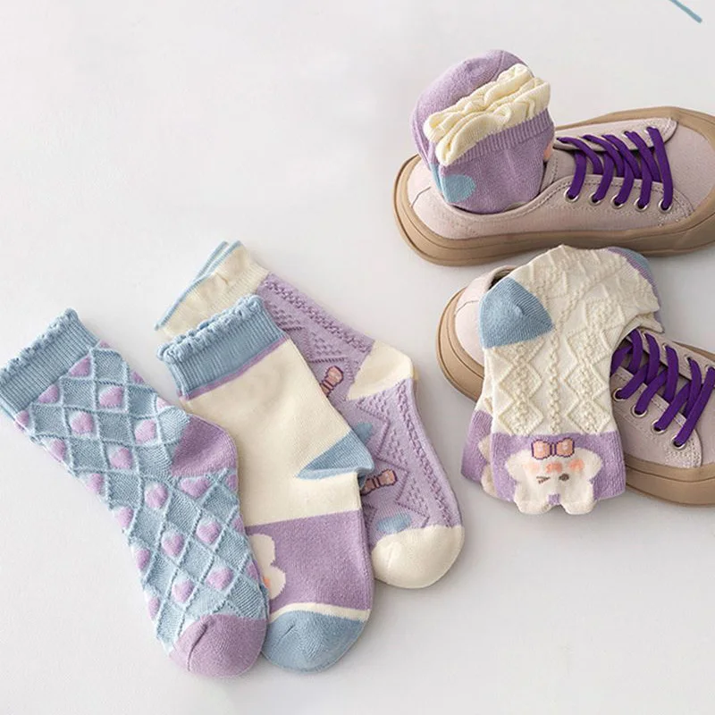 5 Pairs/Lot Cute Rabbit Bow Children Socks Summer Breathable Mesh Girls Middle Tube Socks Kids Casual Cotton Socks 5