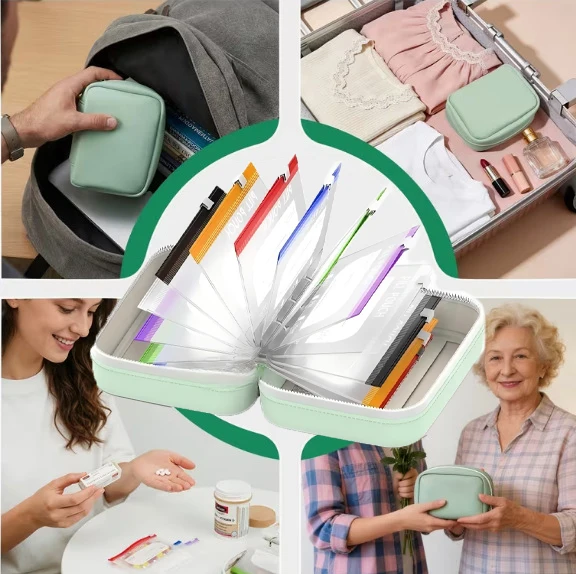 Enhanced Weekly Pill Organizer Set with Color-Coded Daily Pouches