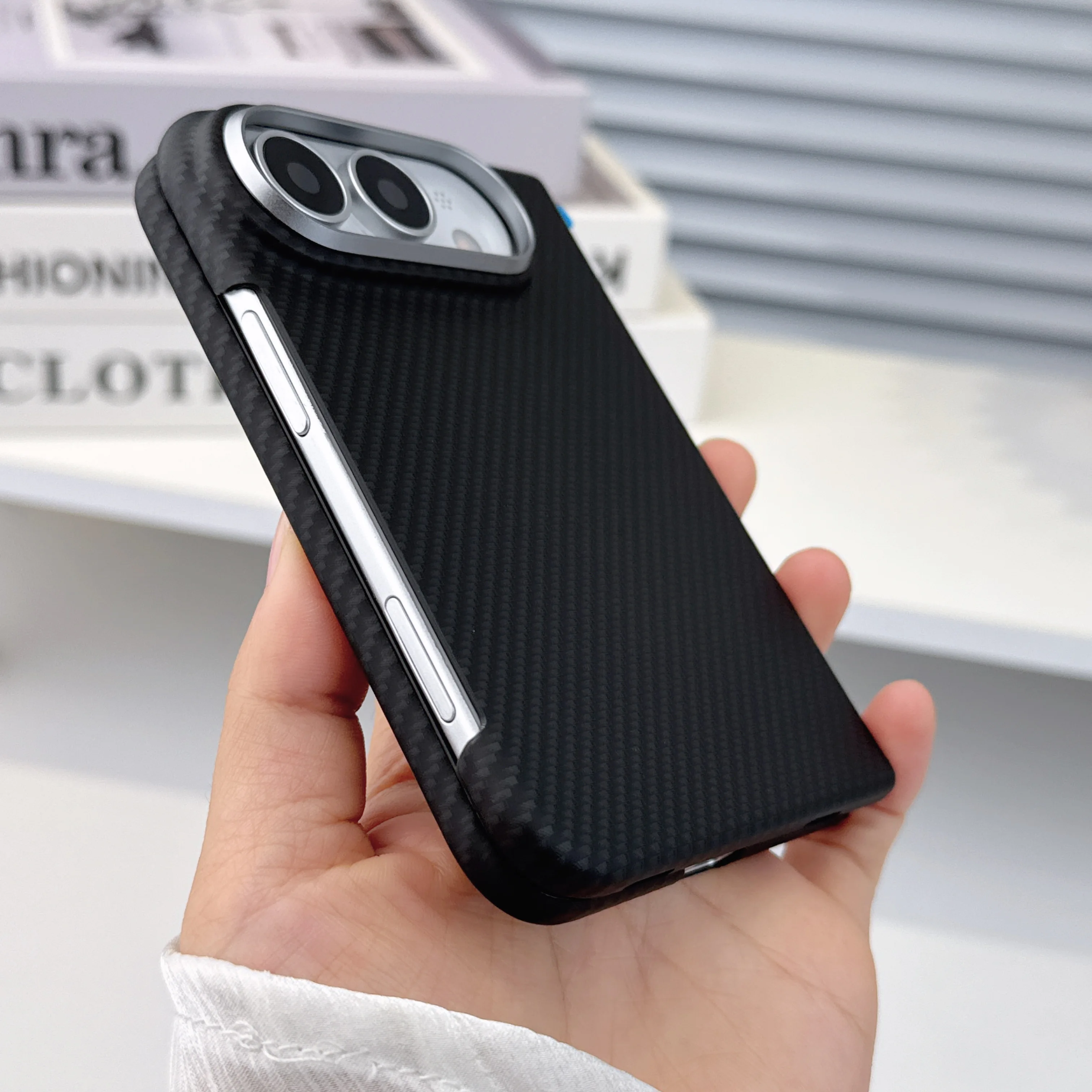 Luxury Kevlar Texture Foldable Case with Metal Lens Frame - Slim, Skin-Feel, Shockproof Phone Cover