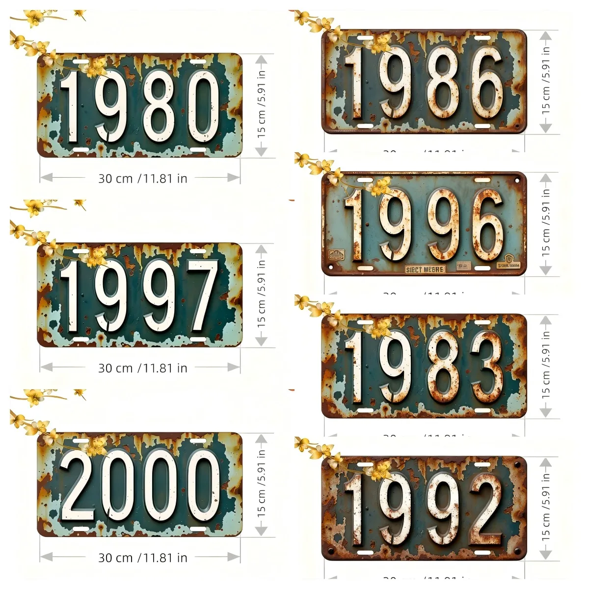 2D Flat - 1pc Vintage Metal Wall Art Plaque, 6x12 Inch Aluminum Sign with "1980-2000" Design, High-Definition UV Print 1