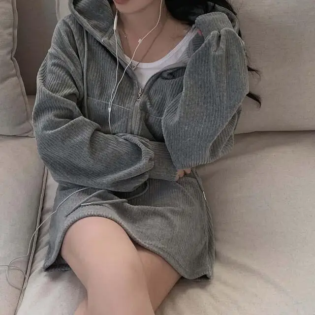 Korean CHic Corduroy Two-piece Skirt Sets Women Hoodie Crop Top Coats Bodycon Mini Skirt Autumn Winter New Outfits Casual Suit