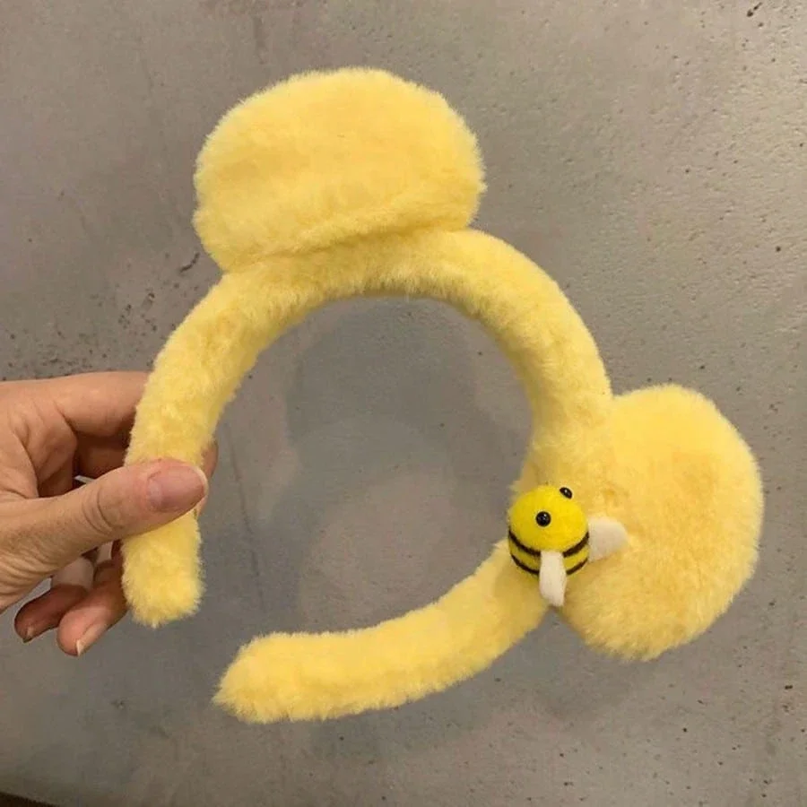 Cute Plush Bear Ear Headband with Bee Decor