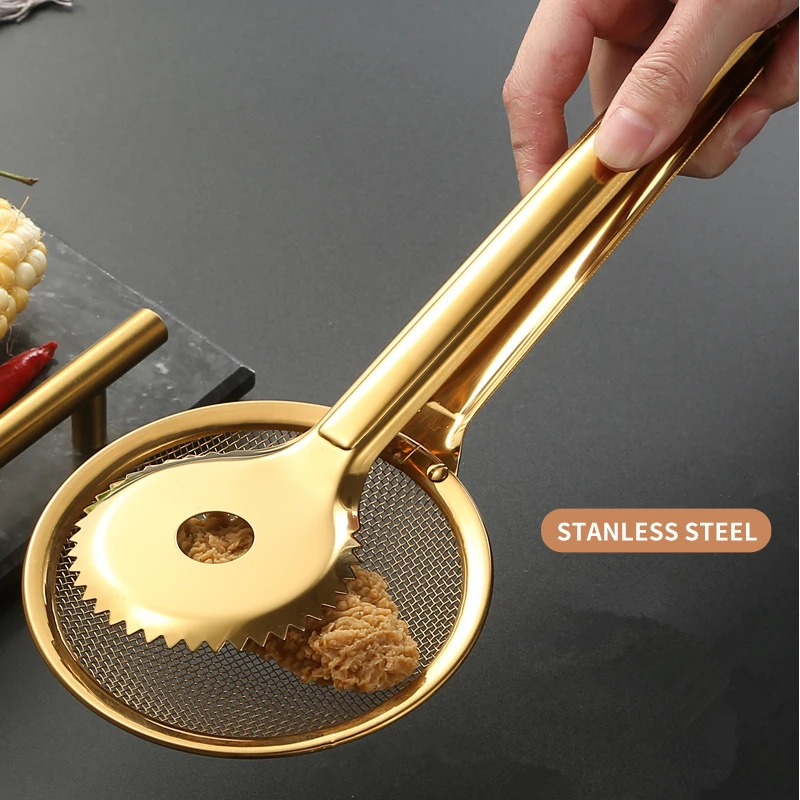 Gold Food Clip Stainless Steel Serving Tongs Oil Filter Spoon Mesh Strainer Colander for Snack Barbecue Steak Clamp Kitchen Tool
