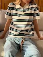 Hirsionsan Polo Neck T Shirt Women Soft Chic Tees 95% Cotton Jumper Clothes Loose Casual Pullover 2025 Summer New Crop Tops