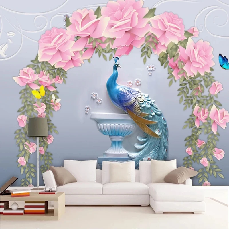 Custom Mural Wallpaper European Style 3D Stereo Peacock Flower Wall Painting Living Room TV Sofa Bedroom Home Decor Papel De Pa