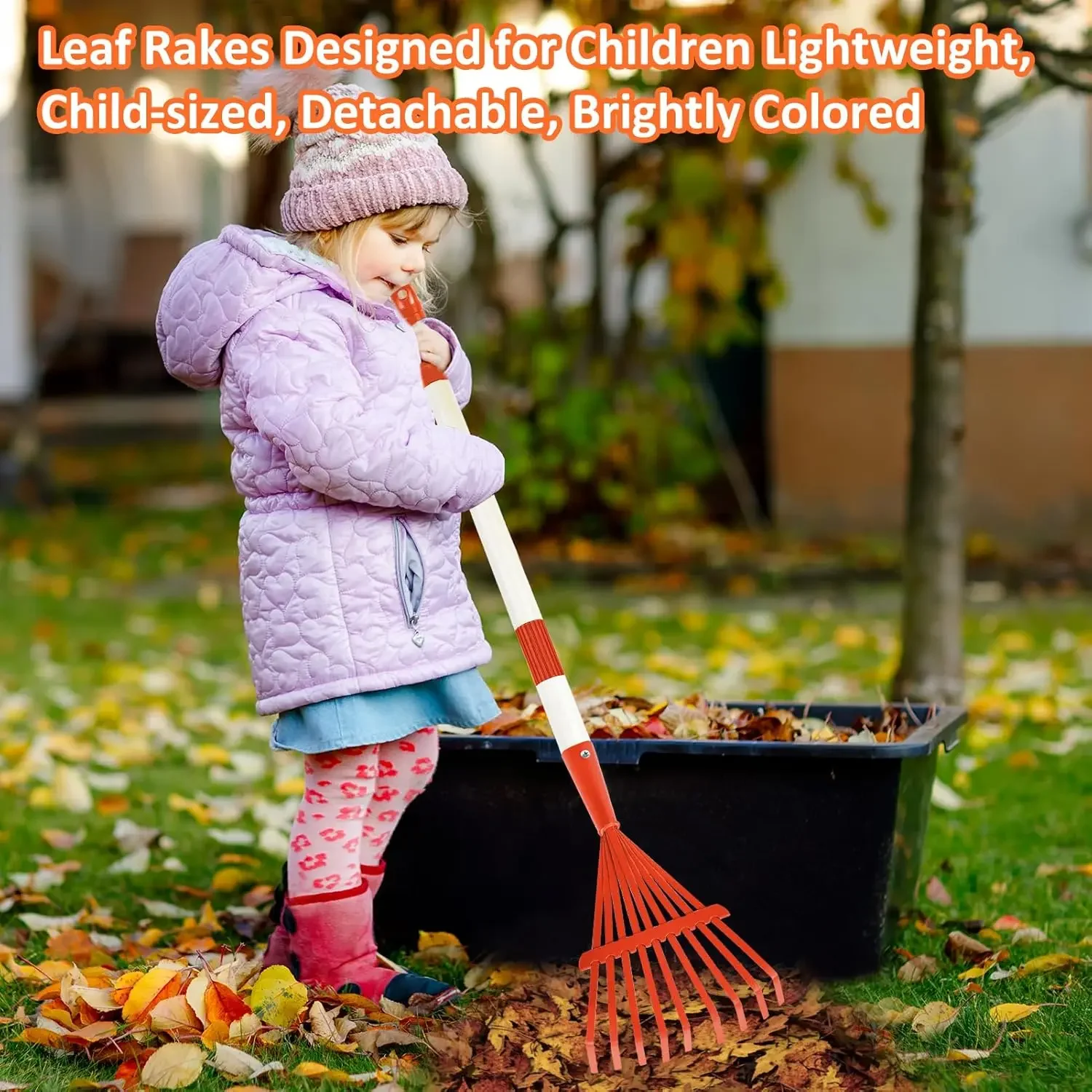 1PCS Kids Rakes for Leaves,Child Size Garden Rake Childrens Lawn with Detachable Hardwood Handle(RED)