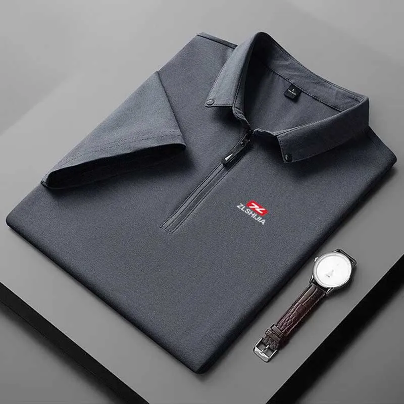 

Fashion Lapel Zipper All-match Short Sleeve T-Shirts Men's Clothing 2024 Summer New Loose Korean Tops Casual Tee Shirt